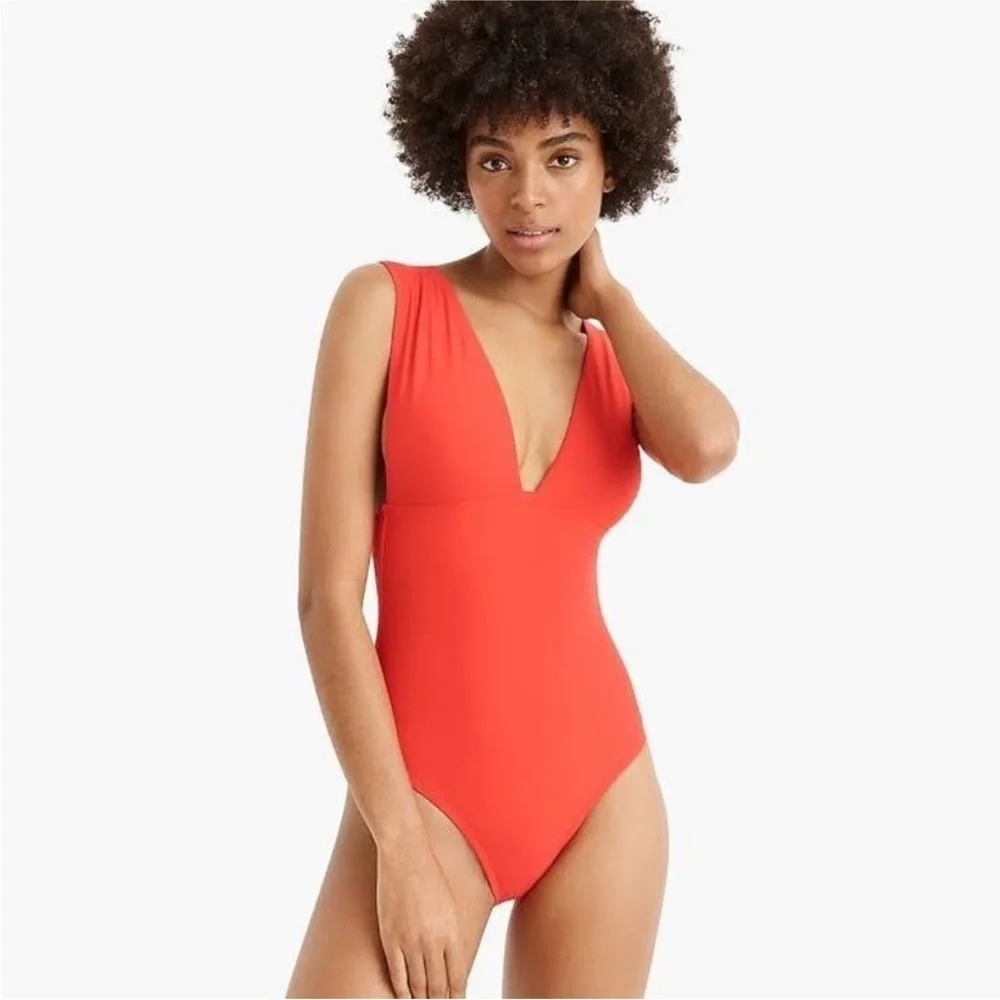 J. Crew Plunge V-Neck One-Piece Swimsuit Red size 10